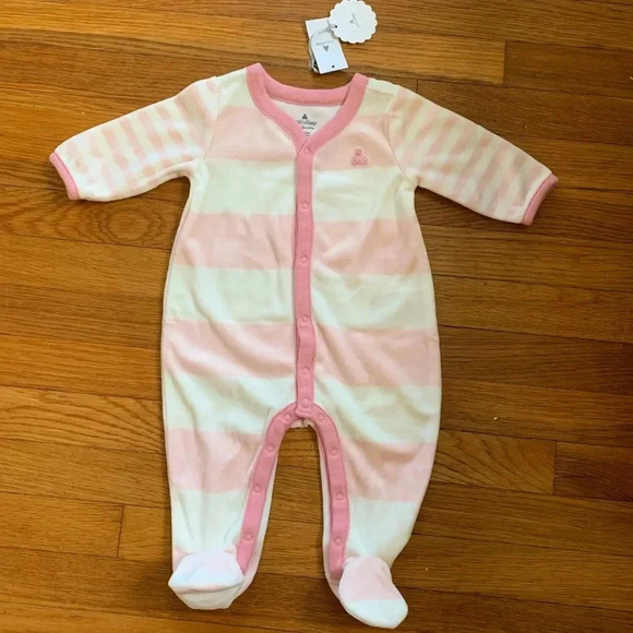 GAP Other - BABY GAP Pink White Rugby Striped Velour Onesie